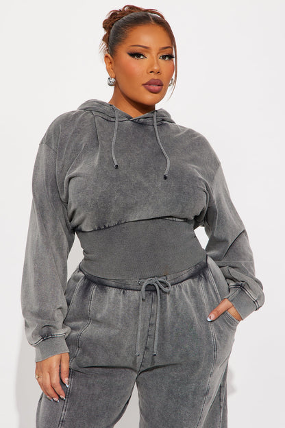 My Type Rib Waist Fleece Pant Set - Grey