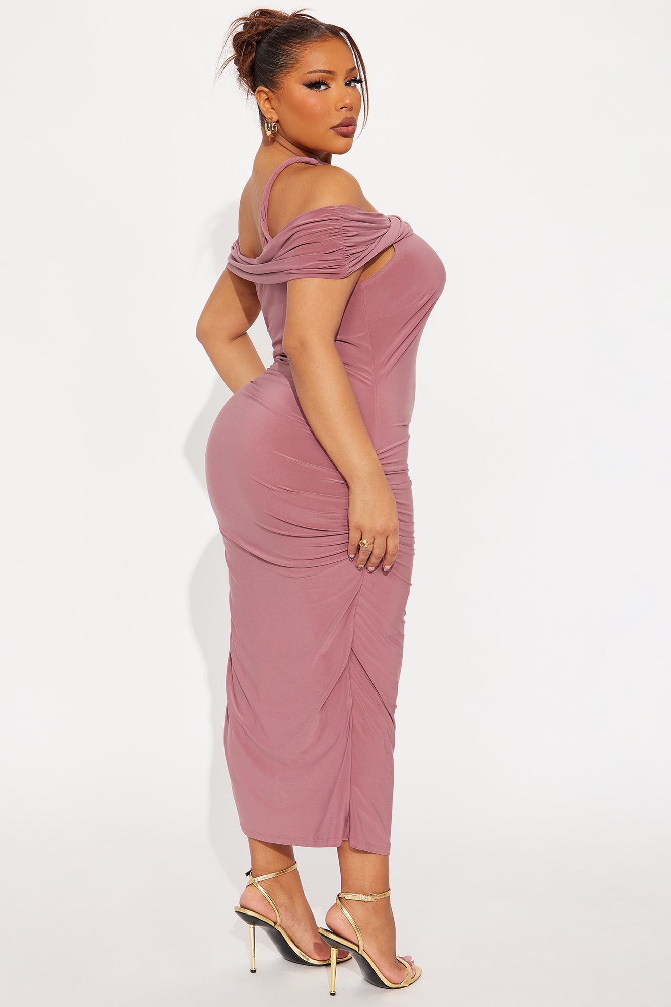 Orla One Shoulder Ruched Midi Dress - Mauve