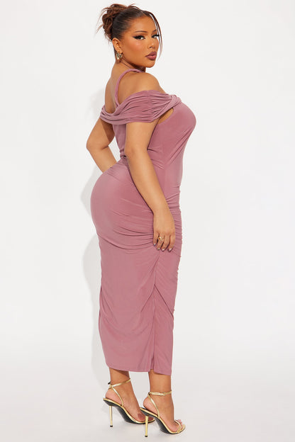Orla One Shoulder Ruched Midi Dress - Mauve