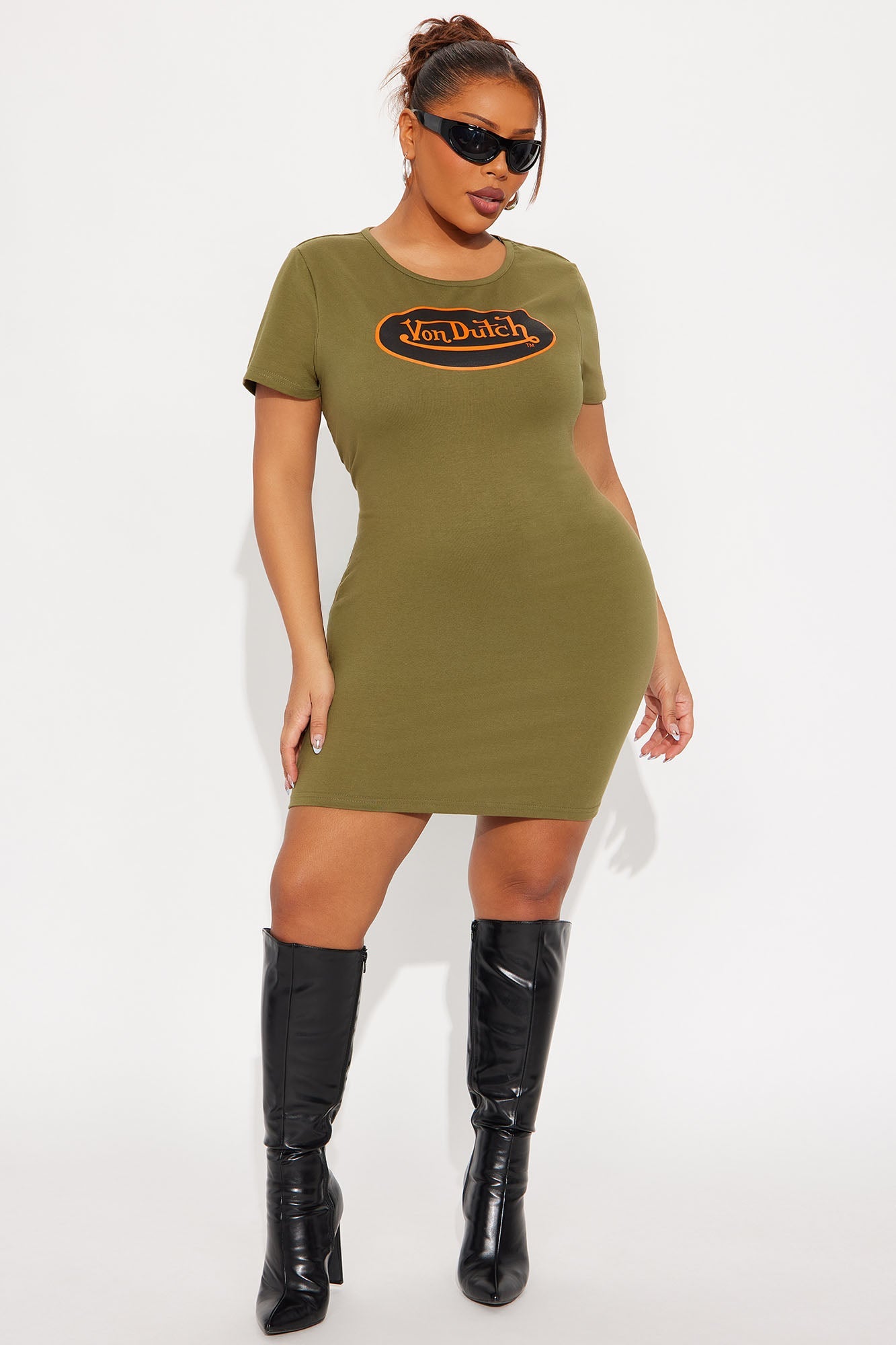 Von Dutch Patch Mini Dress - Olive