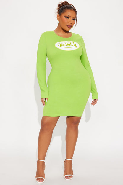 Von Dutch Logo Mini Dress - Lime