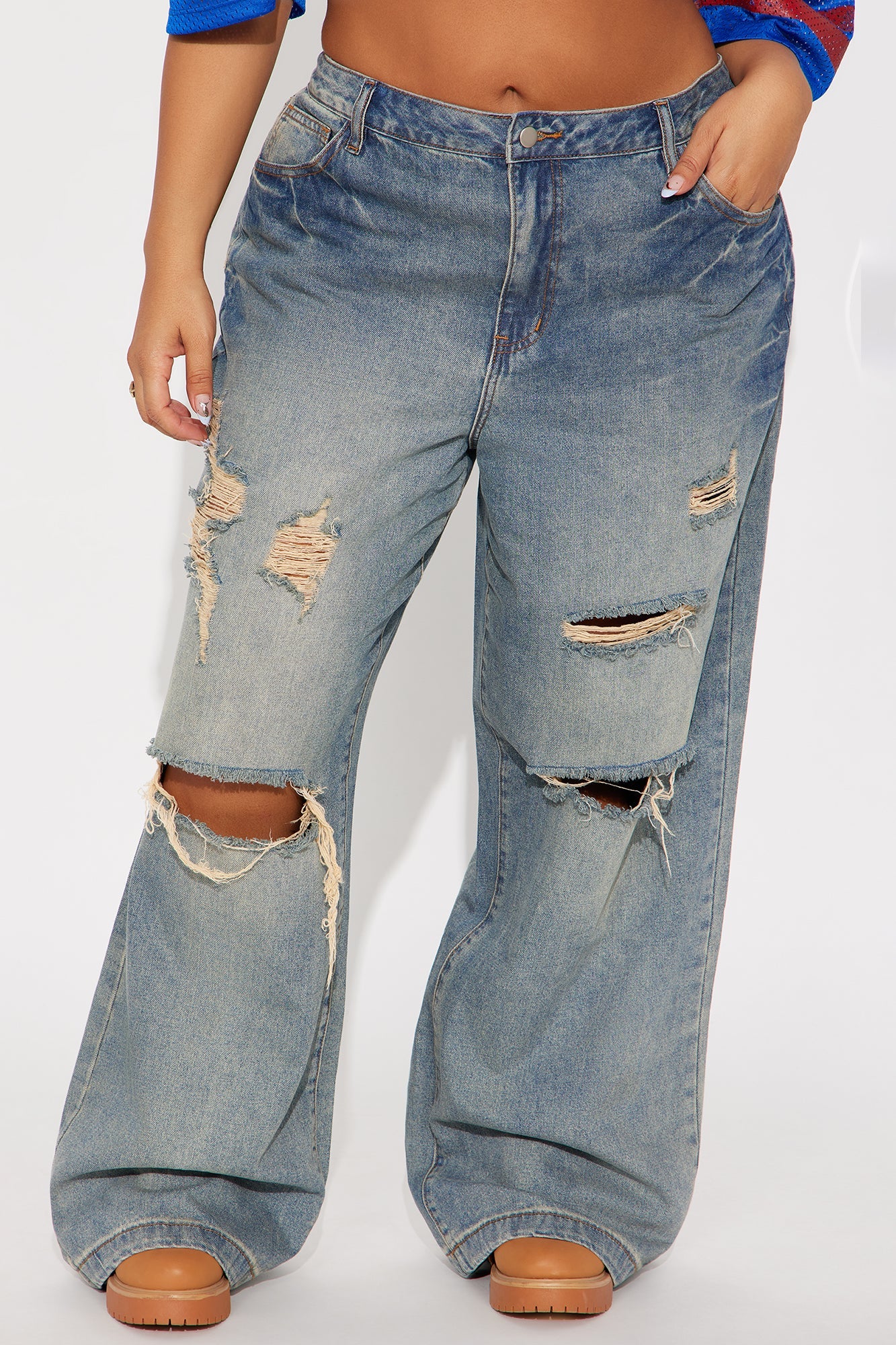 Sunset Avenue Ripped Wide Leg Jeans - Vintage Wash
