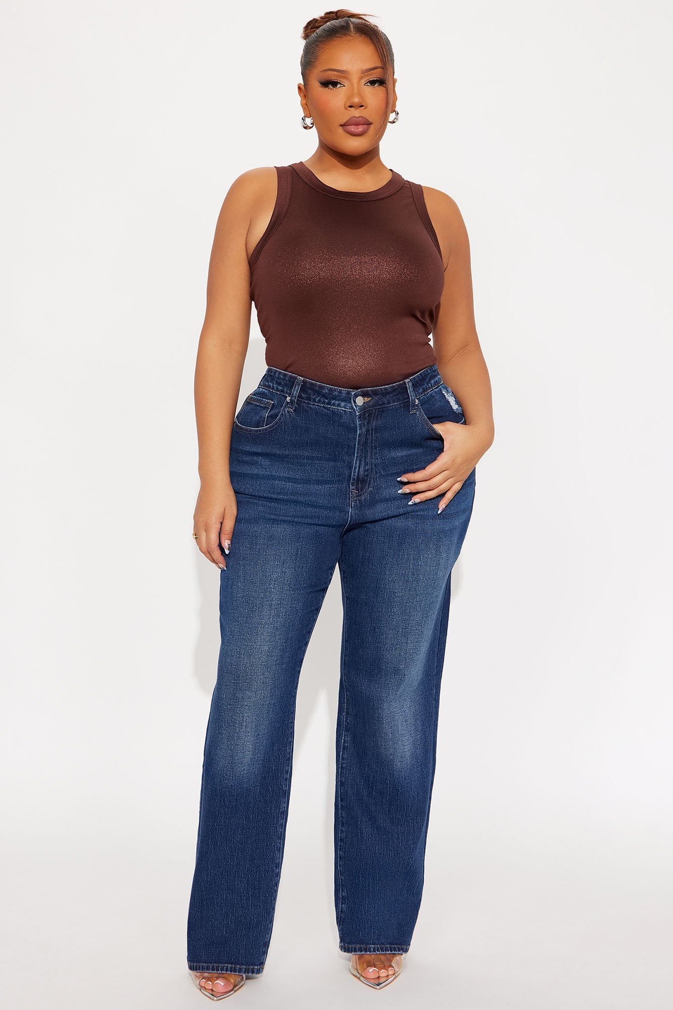 Keep A Secret High Rise Stretch Straight Leg Jeans - Dark Wash