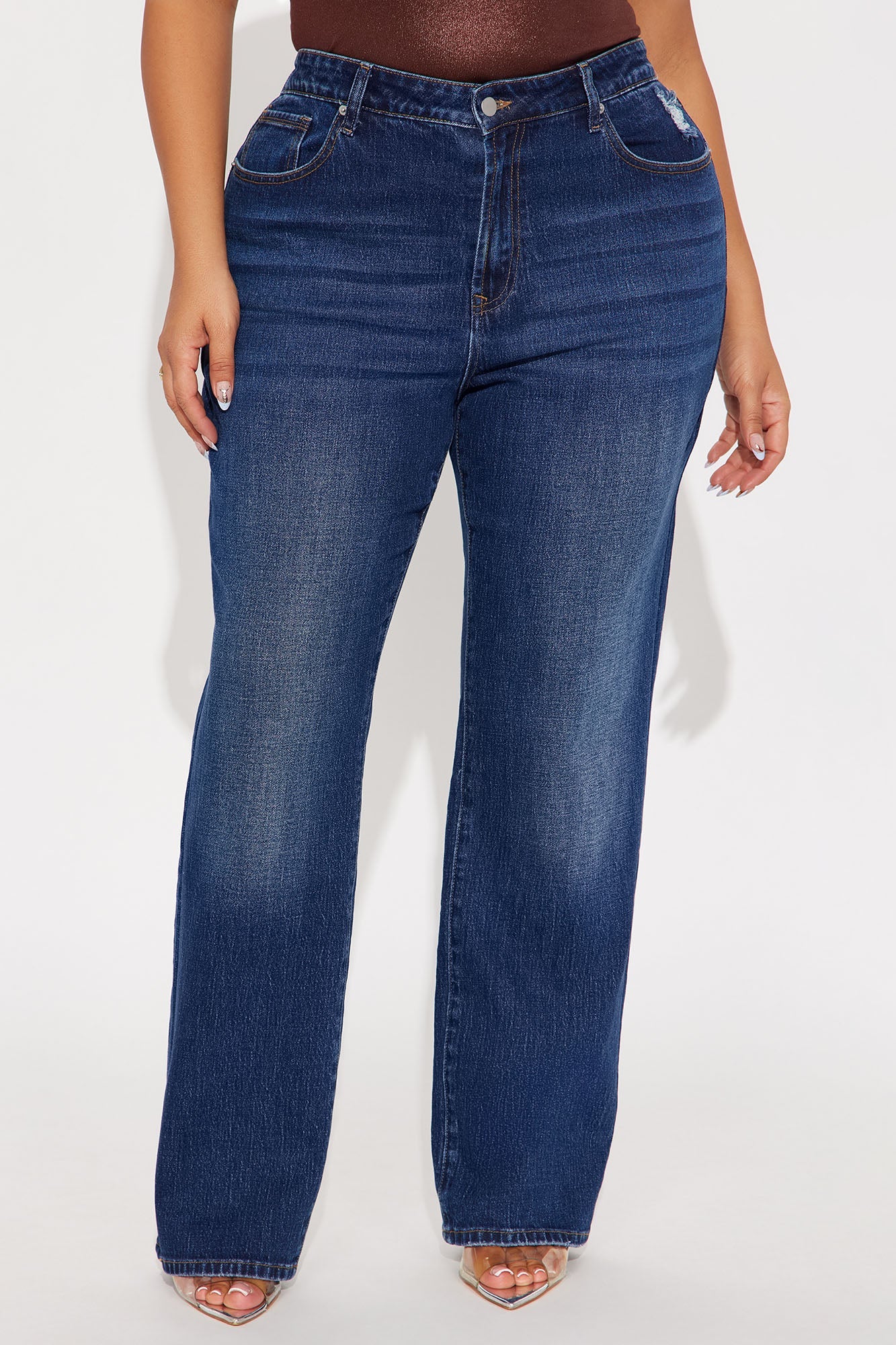 Keep A Secret High Rise Stretch Straight Leg Jeans - Dark Wash