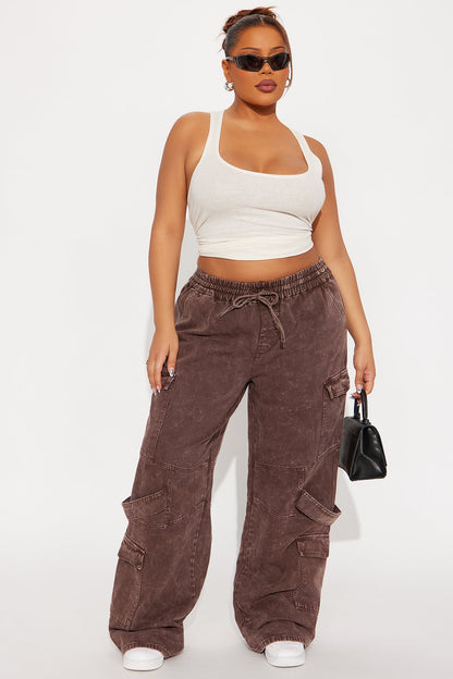 Know What To Do Non Stretch Cargo Jean - Brown