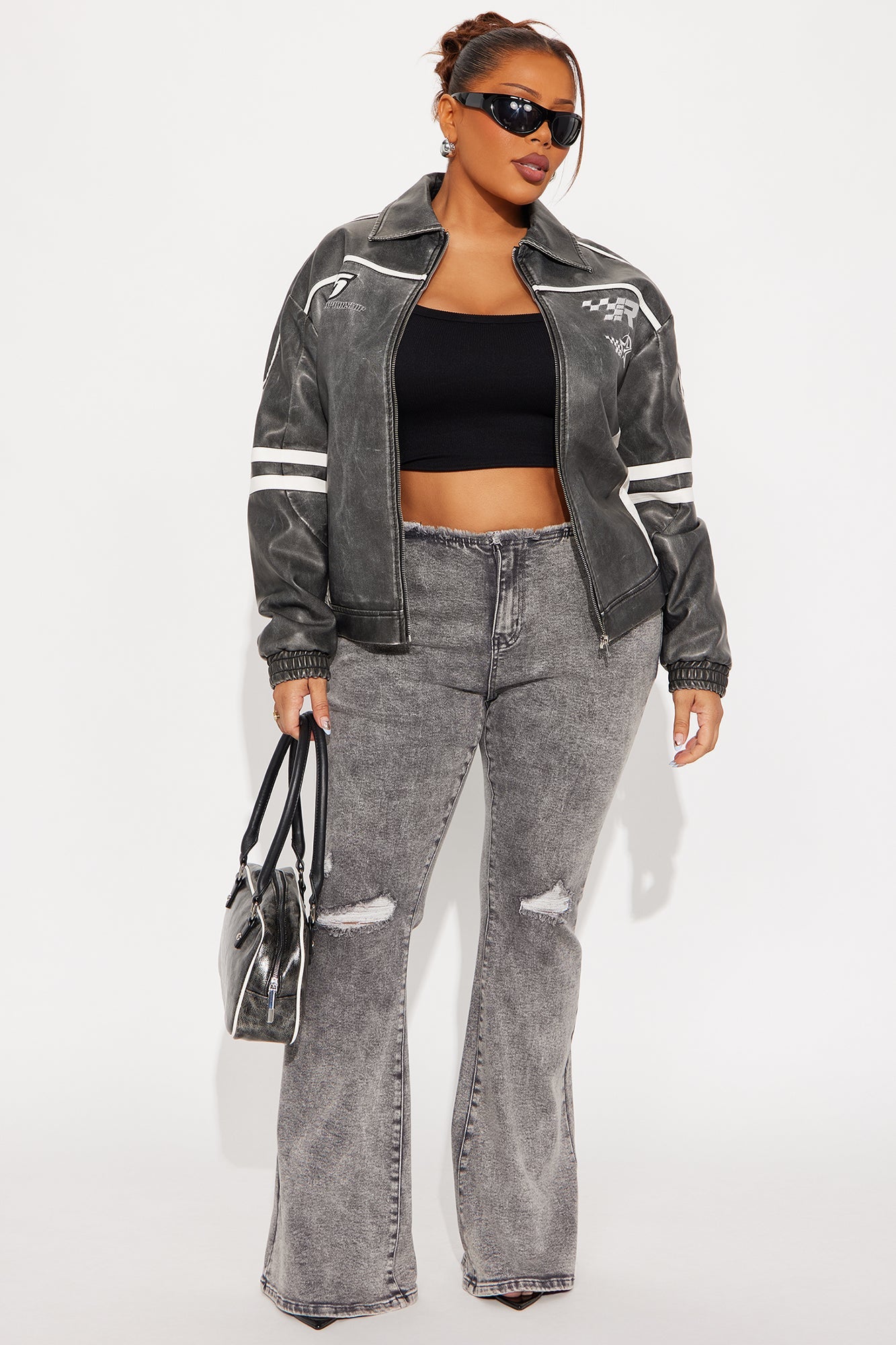 Highly Motivated Low Rise Flare Jeans - Dark Grey