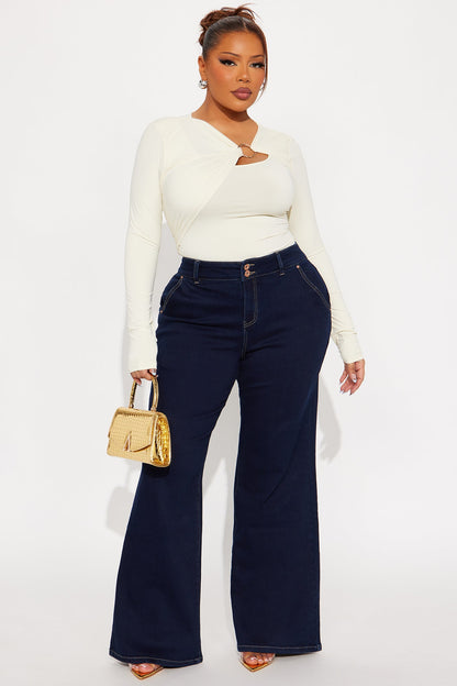 Double Up Stretch Trouser Wide Leg Jeans - Dark Denim