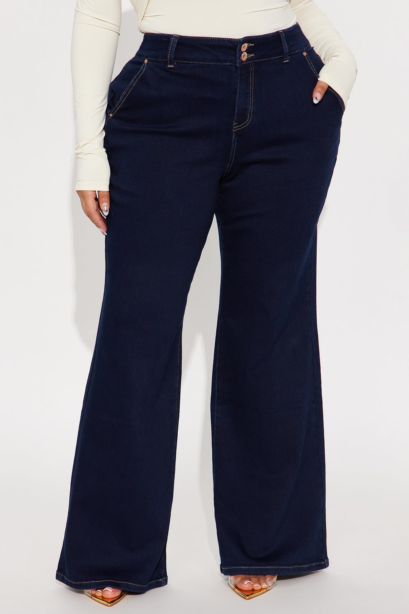 Double Up Stretch Trouser Wide Leg Jeans - Dark Denim