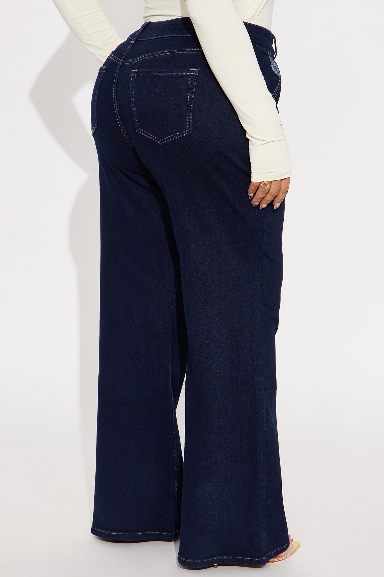 Double Up Stretch Trouser Wide Leg Jeans - Dark Denim