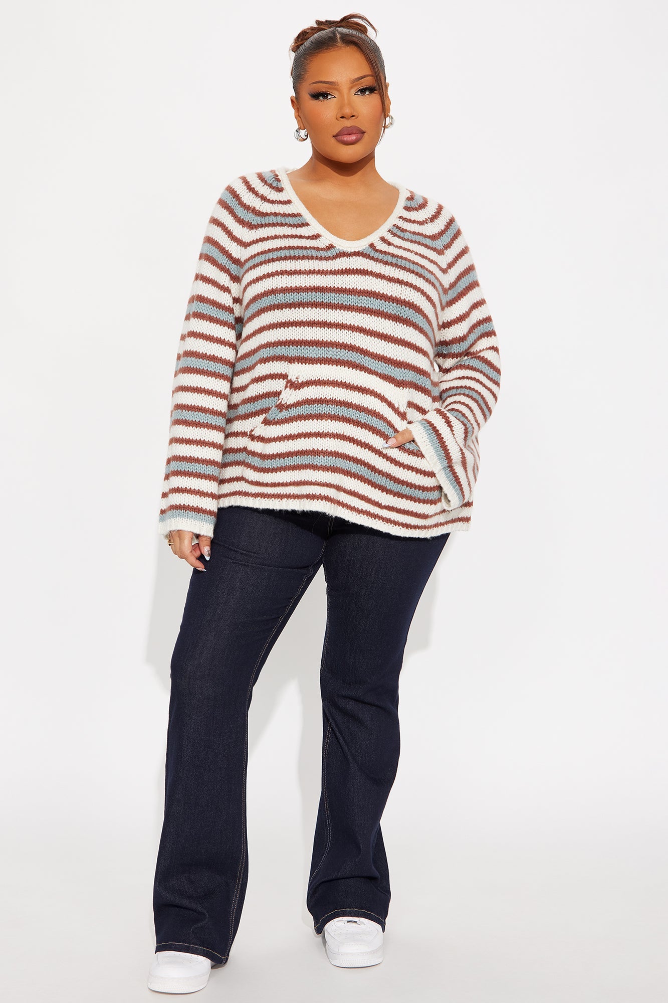 Minding My Own Striped Sweater - Cream/combo