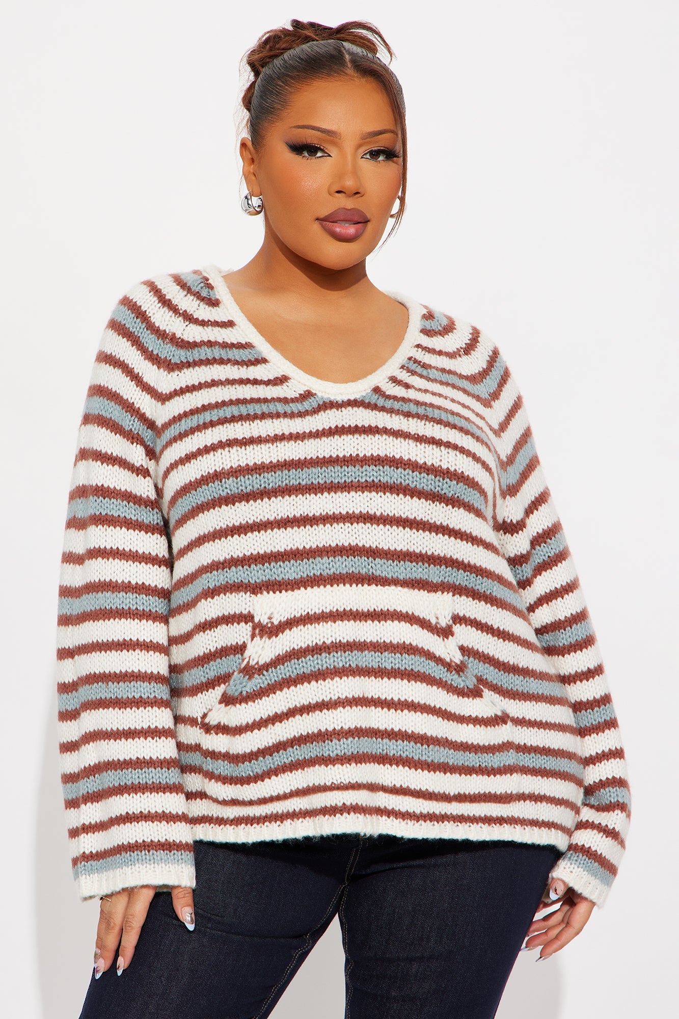 Minding My Own Striped Sweater - Cream/combo