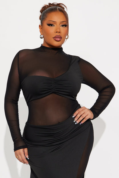 Eyes On Me Mesh Long Sleeve Jumpsuit - Black
