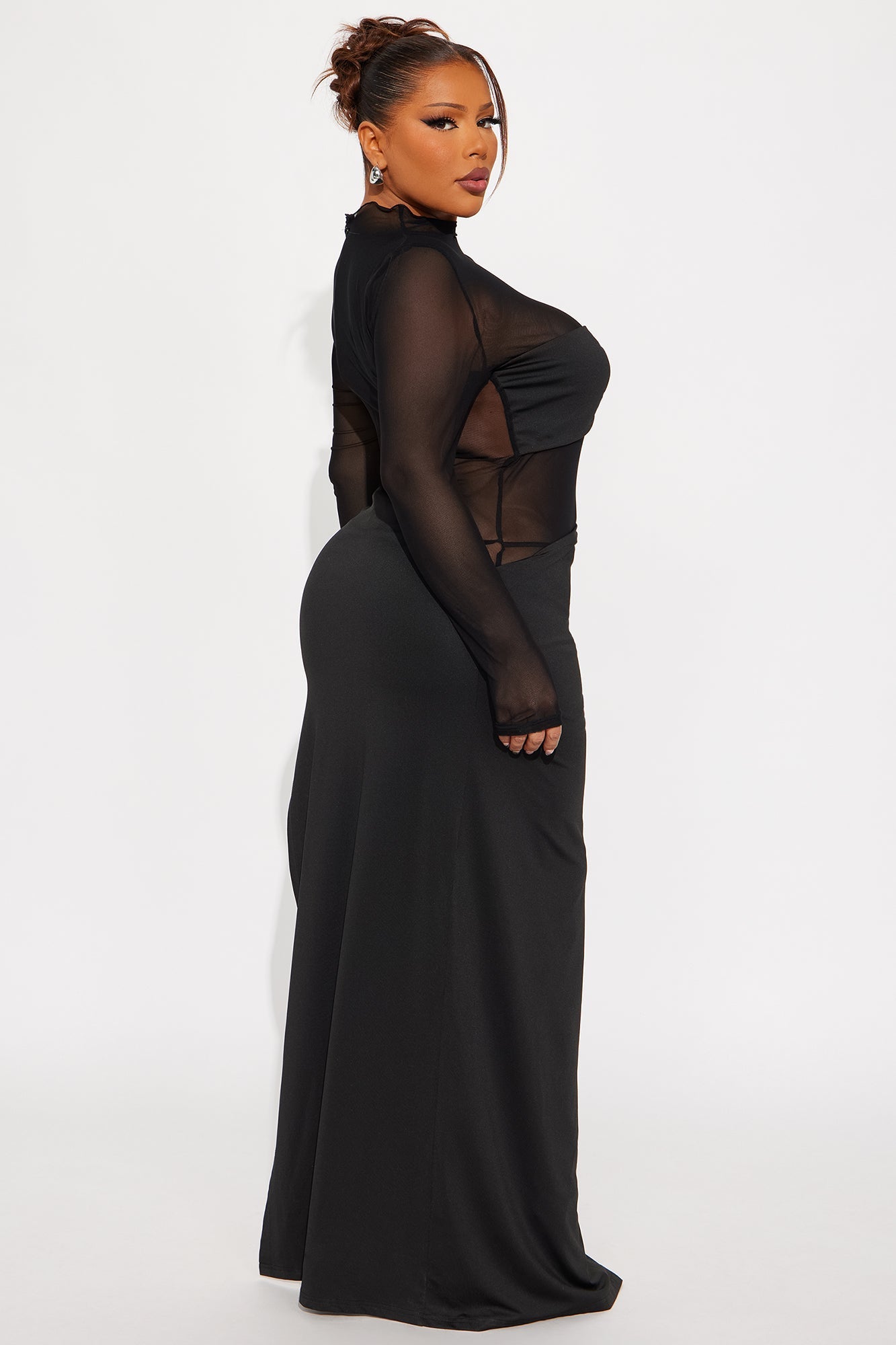 Eyes On Me Mesh Long Sleeve Jumpsuit - Black