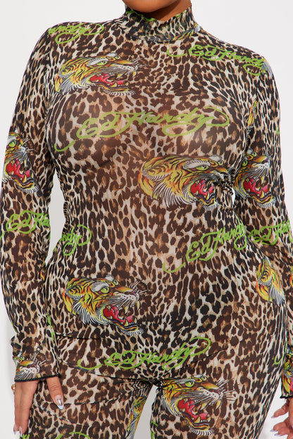 Ed Hardy Leopard Mesh Jumpsuit - Leopard