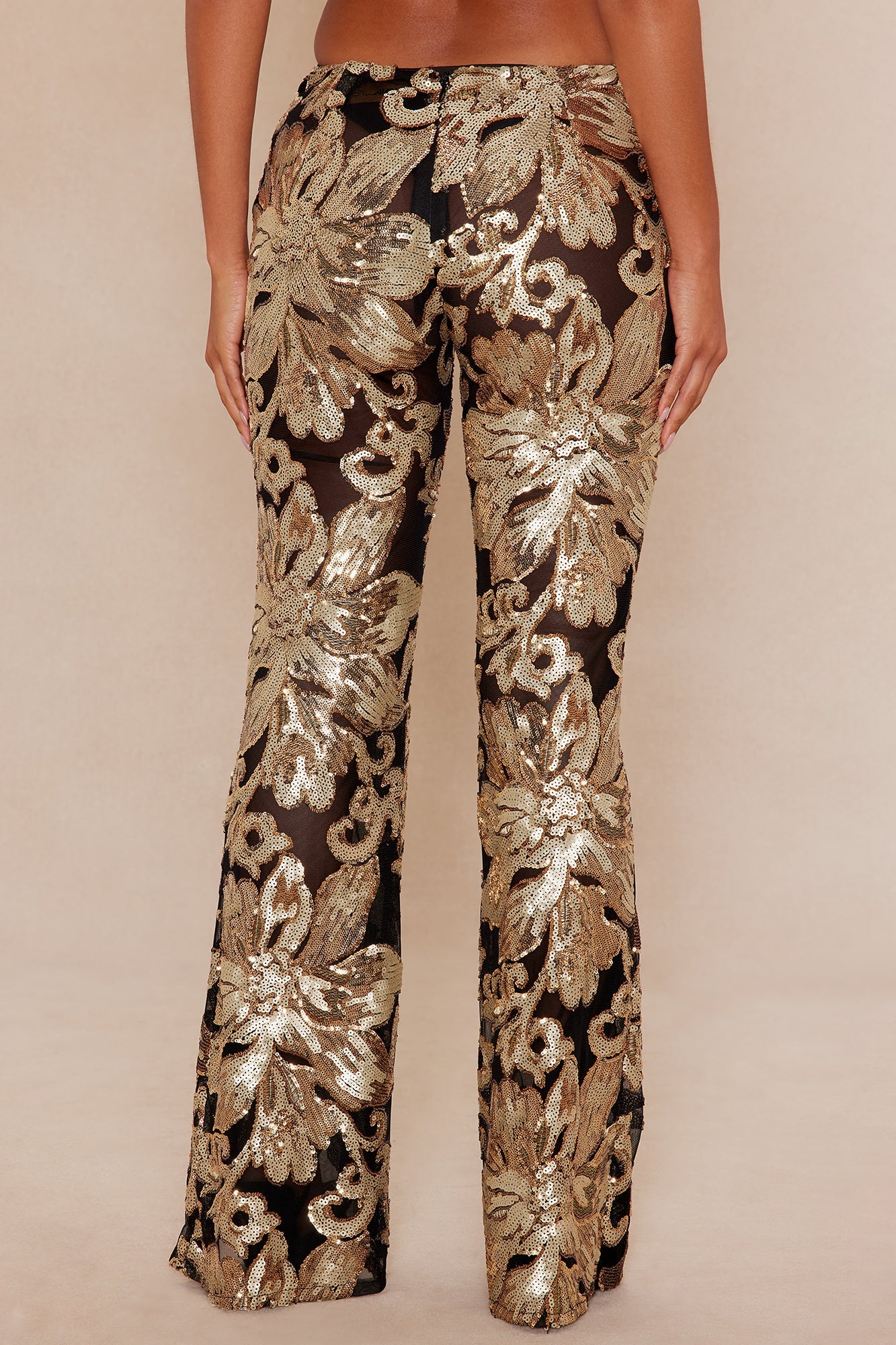 Miranda Sequin Flare Pant - Black/Gold