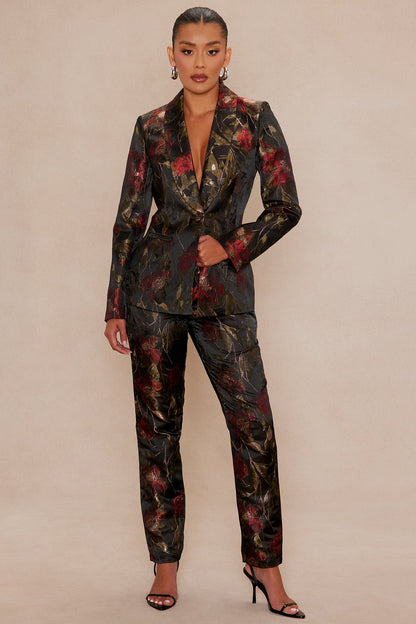 Charlotte Jacquard Blazer Pant Set - Black/combo