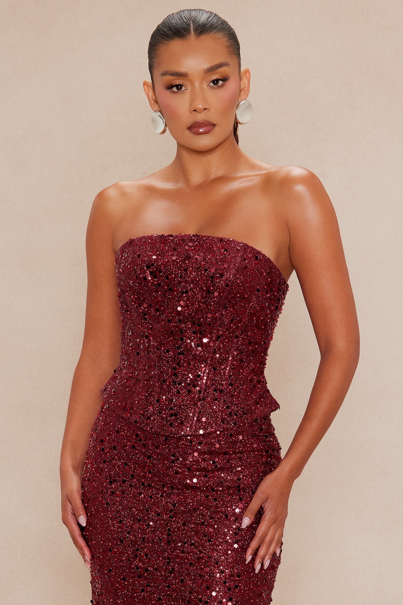 Whimsical Beauty Sequin Skirt Set - Burgundy