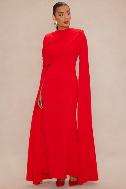 Vienne Draped Chiffon Maxi Dress - Red