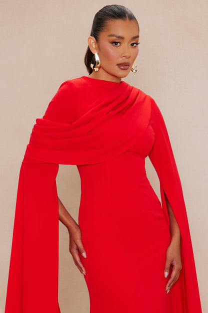 Vienne Draped Chiffon Maxi Dress - Red