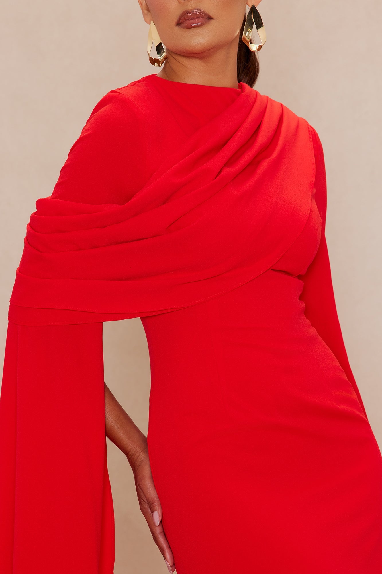 Vienne Draped Chiffon Maxi Dress - Red