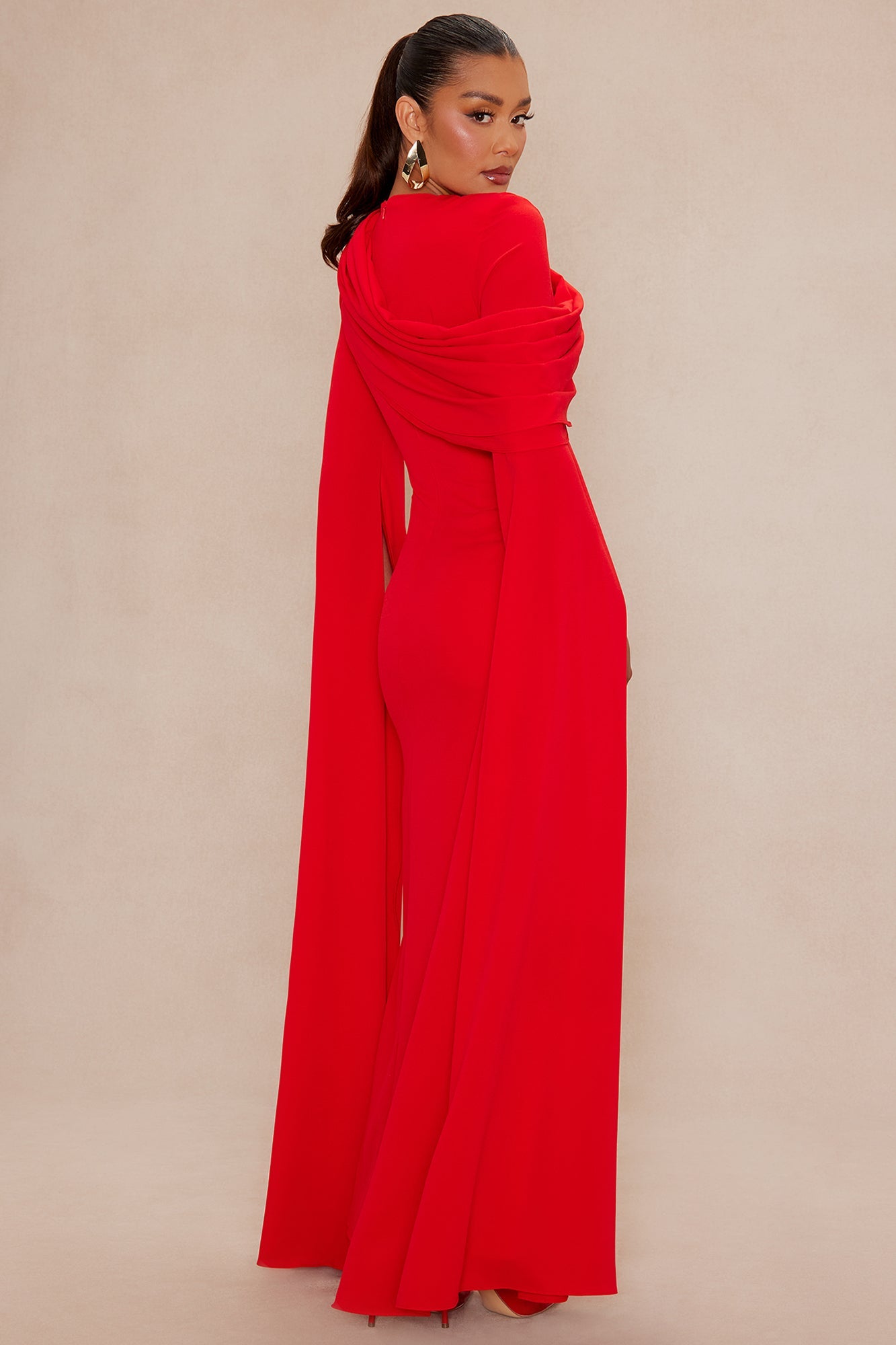 Vienne Draped Chiffon Maxi Dress - Red