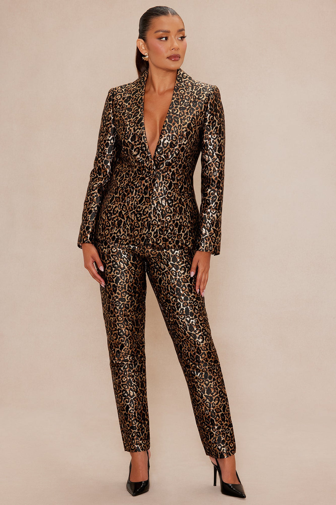 Olivia Jacquard Blazer Pant Set - Gold/Black