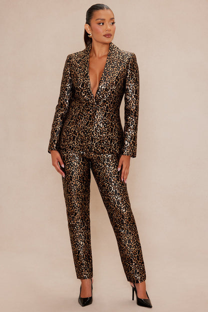 Olivia Jacquard Blazer Pant Set - Gold/Black