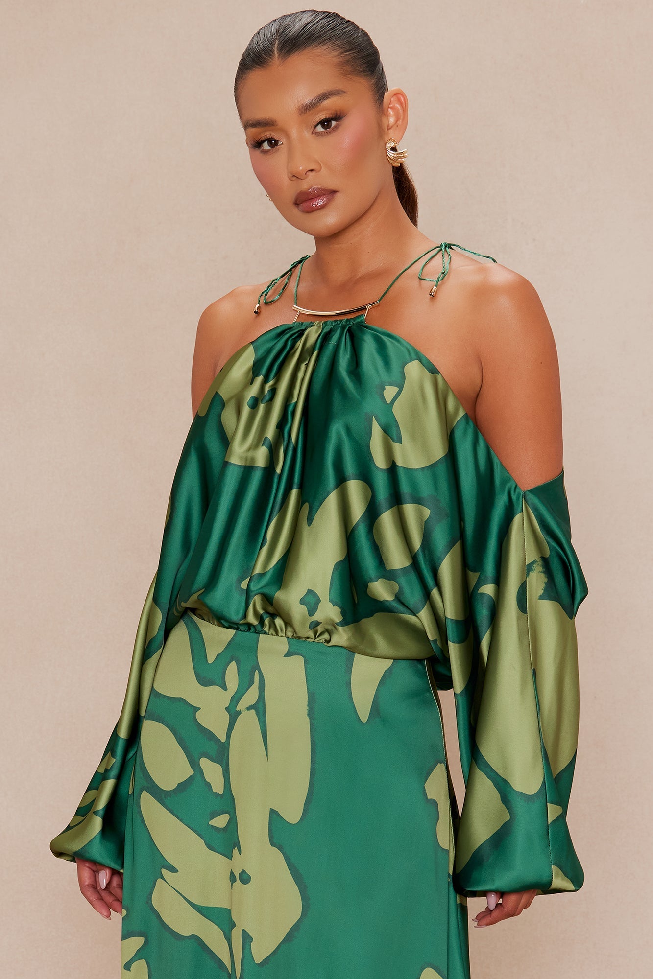 Nikki Satin Maxi Dress - Green/combo