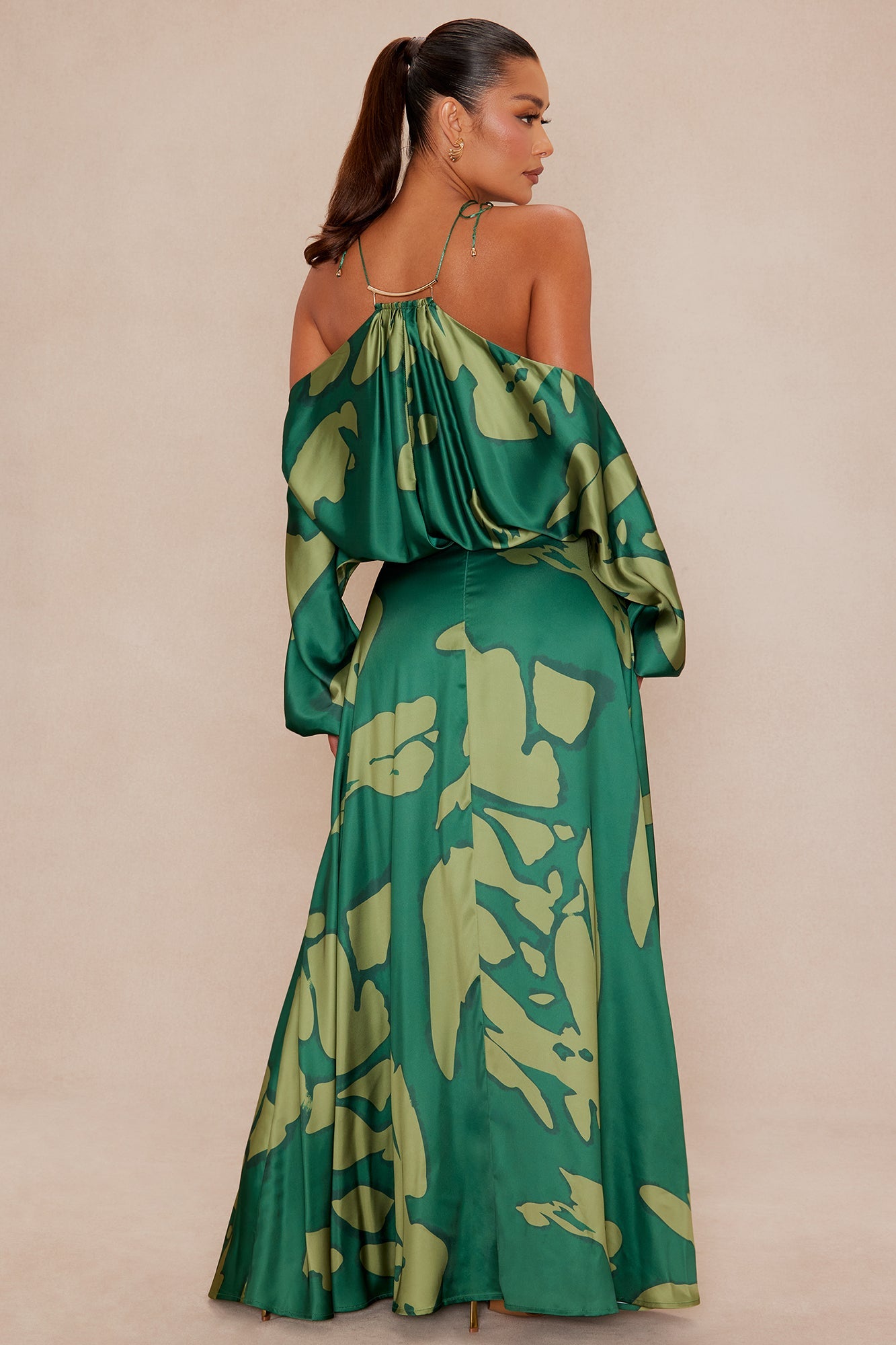 Nikki Satin Maxi Dress - Green/combo