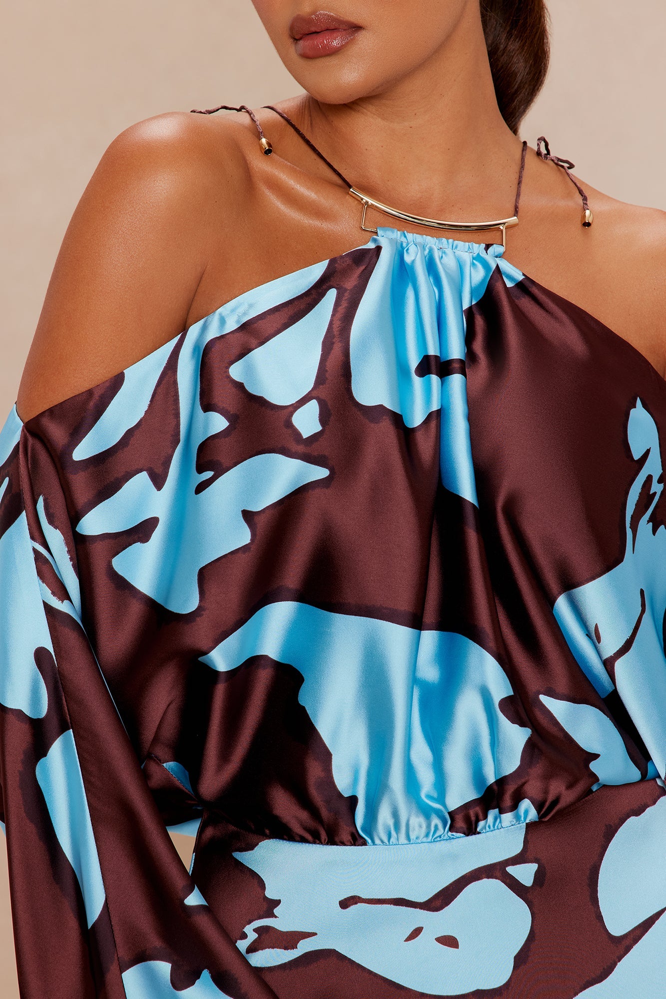Vikki Satin Maxi Dress - Brown/combo