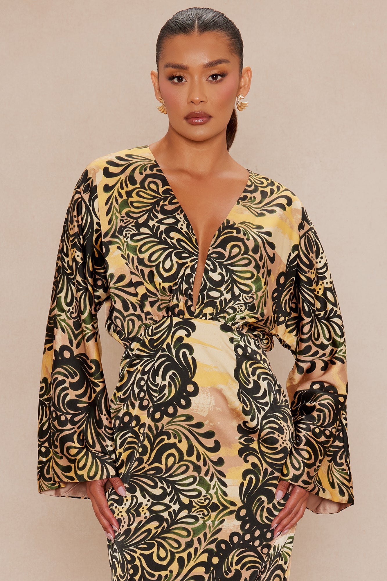 Mari Satin Maxi Dress - Gold/combo