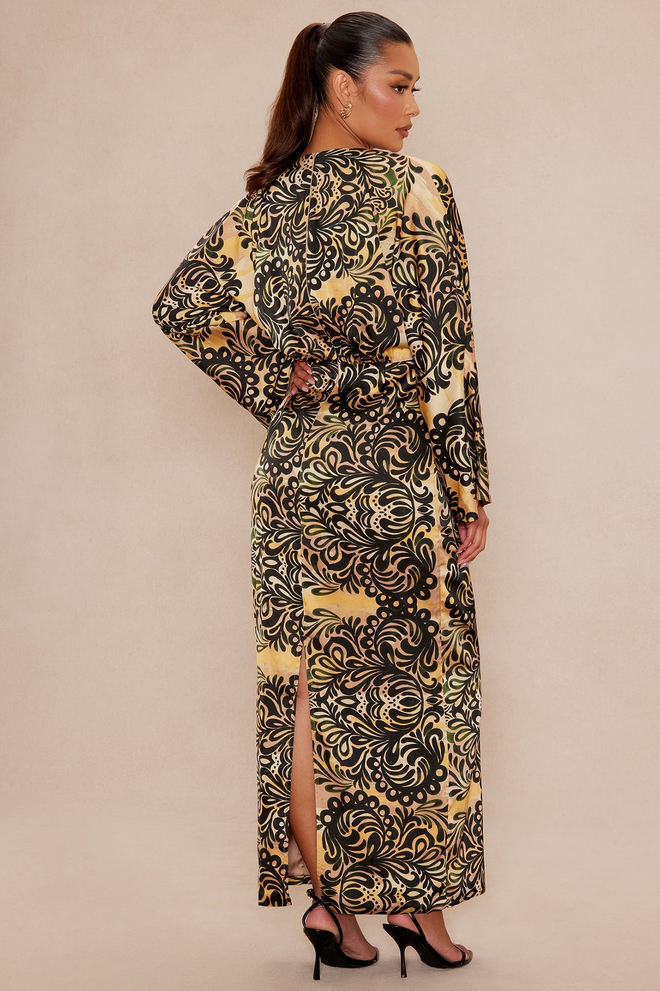 Mari Satin Maxi Dress - Gold/combo