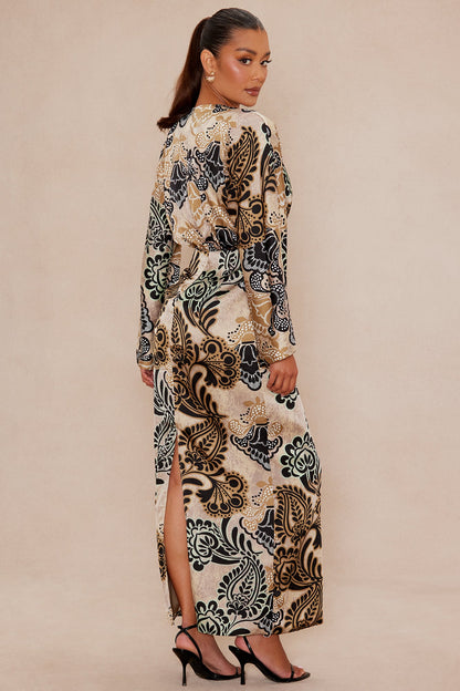 Mari Satin Maxi Dress - Taupe/combo