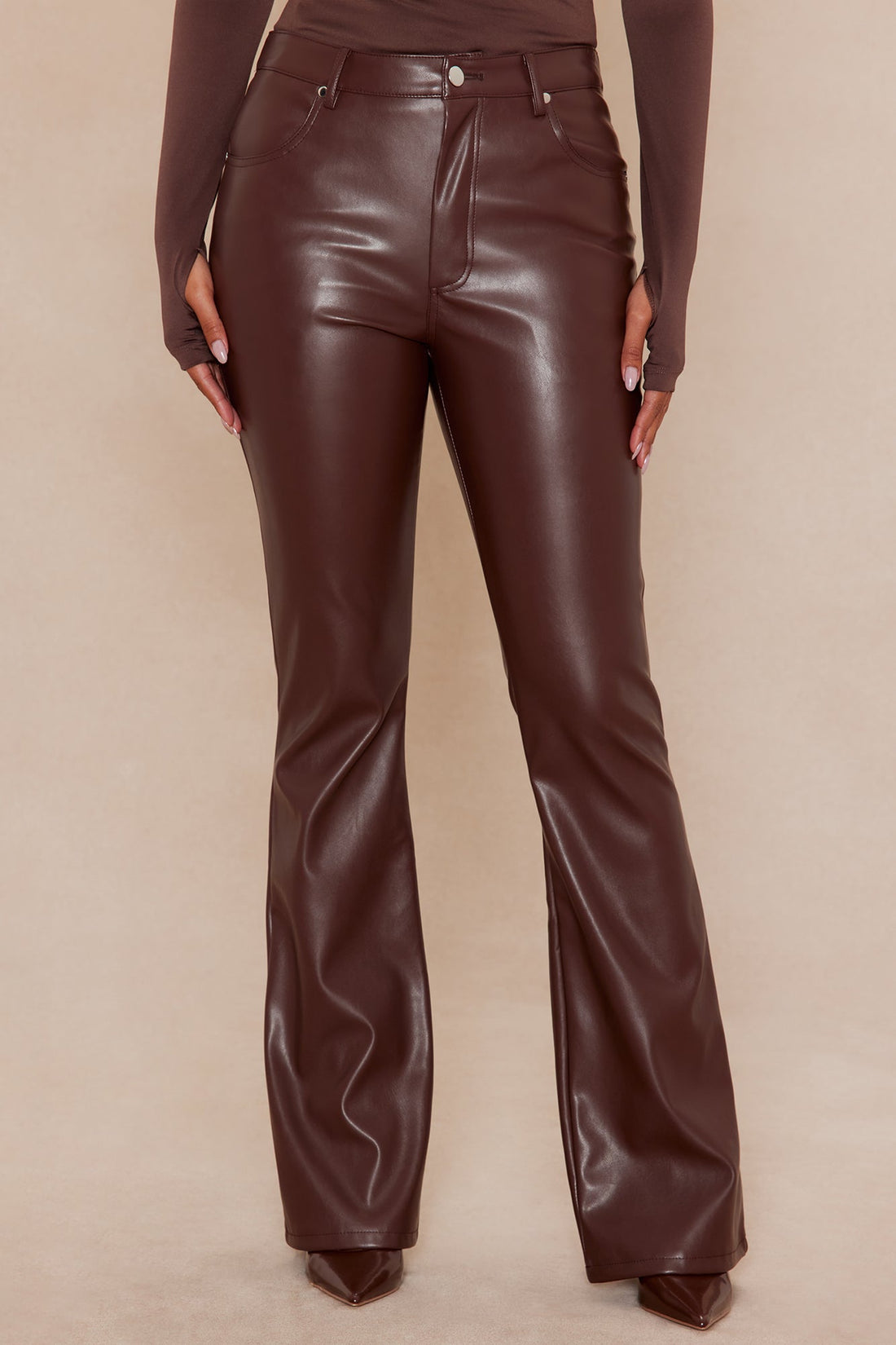 Kendra Faux Leather Wide Leg Pant - Chocolate