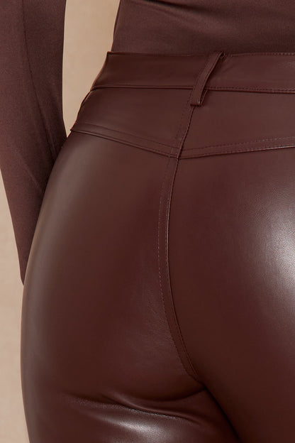 Kendra Faux Leather Wide Leg Pant - Chocolate