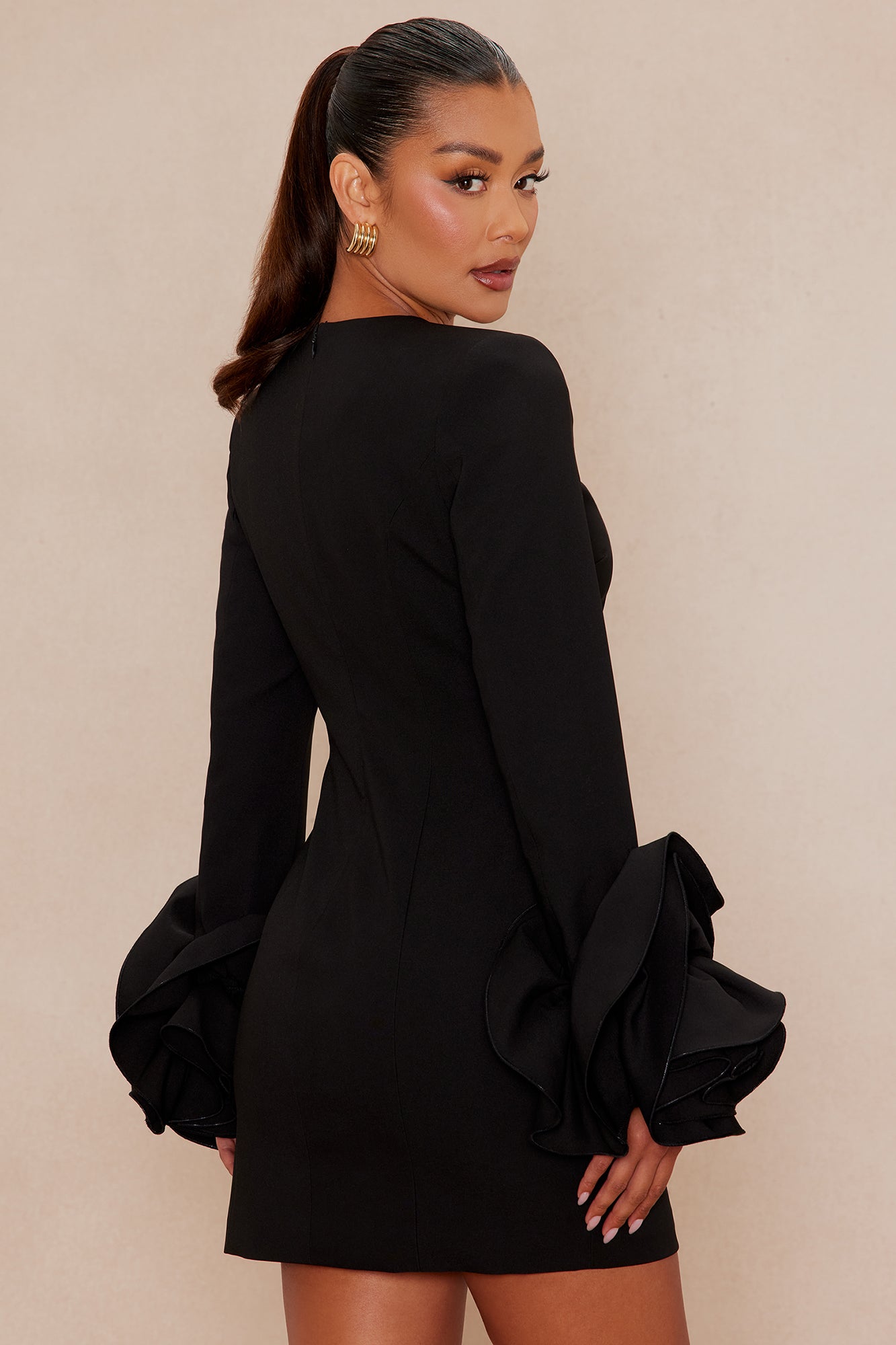 Amora Long Sleeve Mini Dress - Black
