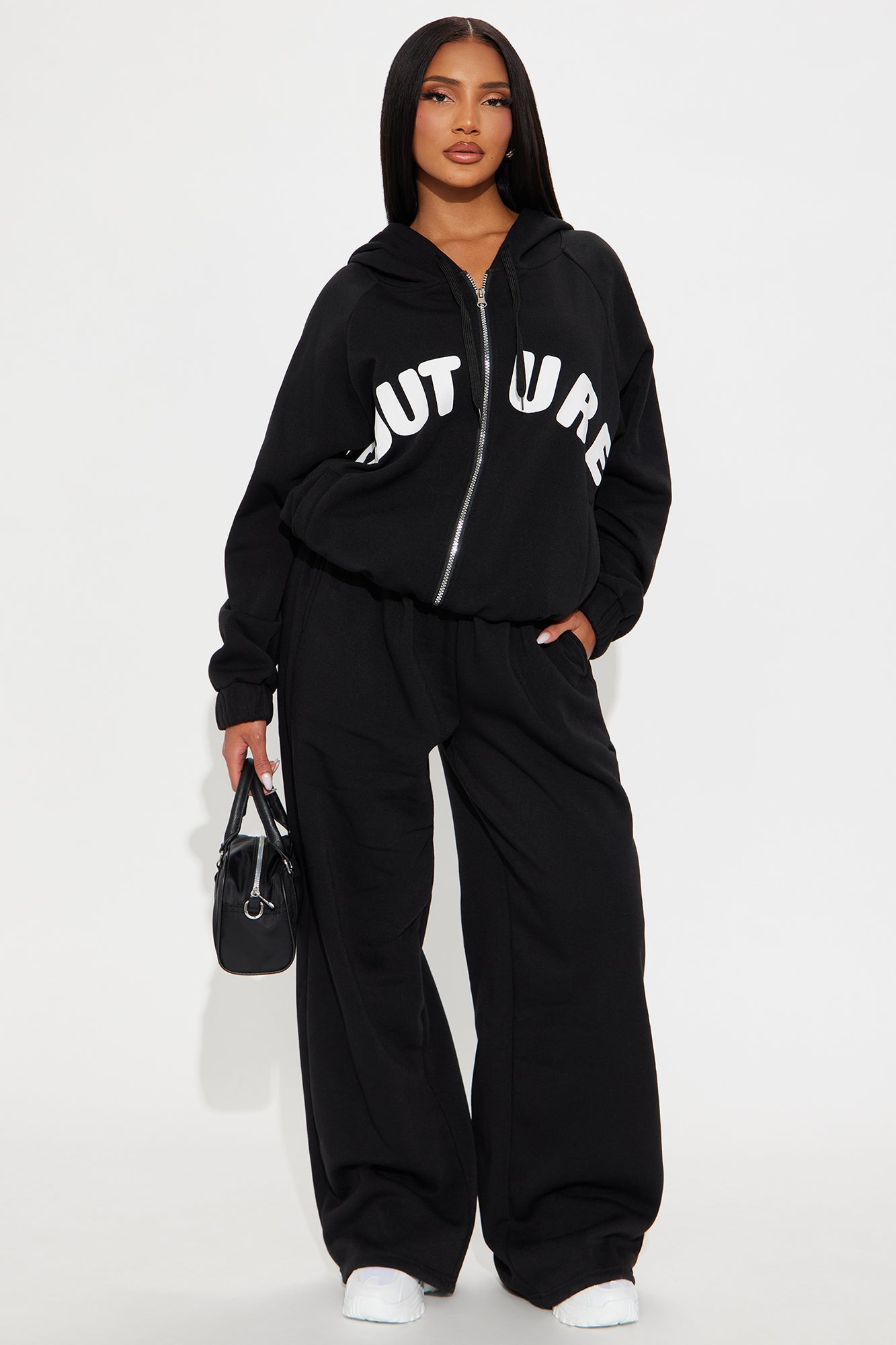Couture Comfort Zip Up Fleece Pant Set - Black