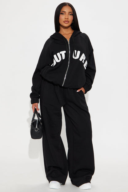 Couture Comfort Zip Up Fleece Pant Set - Black