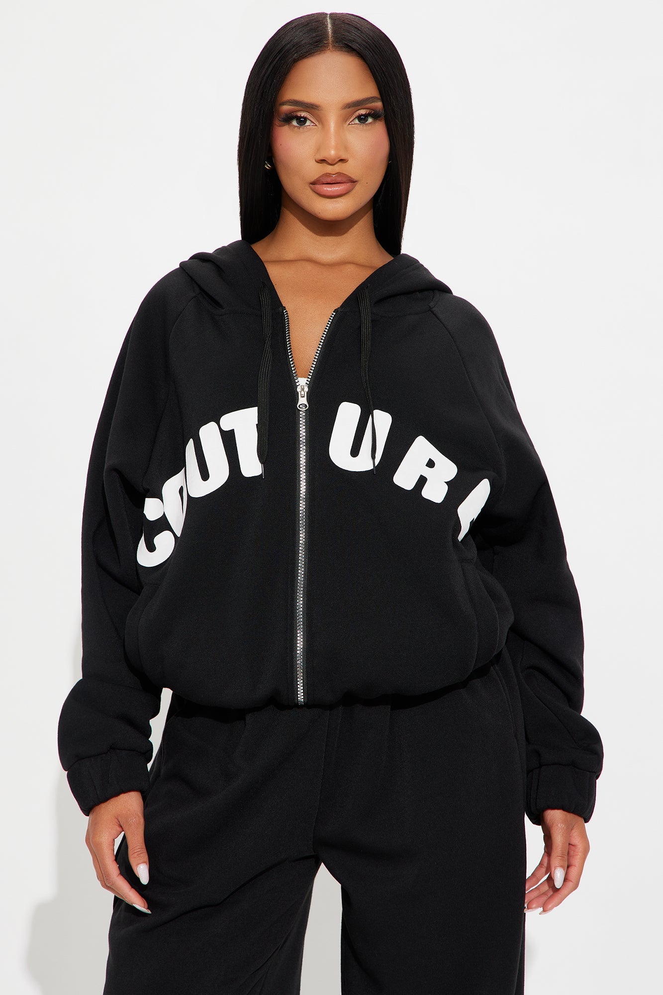 Couture Comfort Zip Up Fleece Pant Set - Black