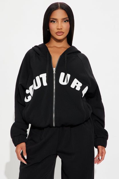 Couture Comfort Zip Up Fleece Pant Set - Black