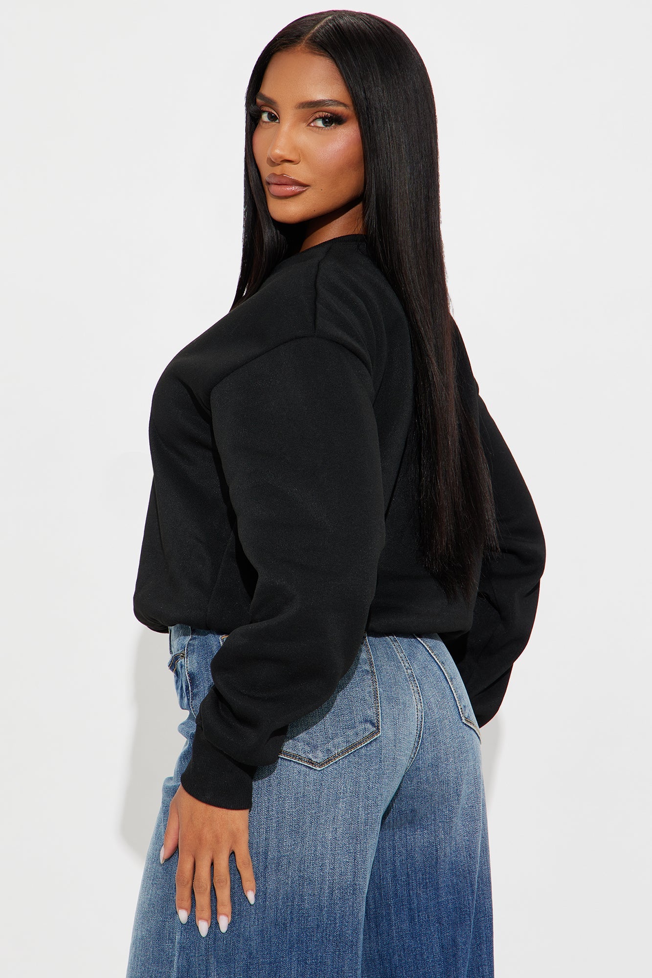 Classic Look Bubble Fleece Sweatshirt - Black