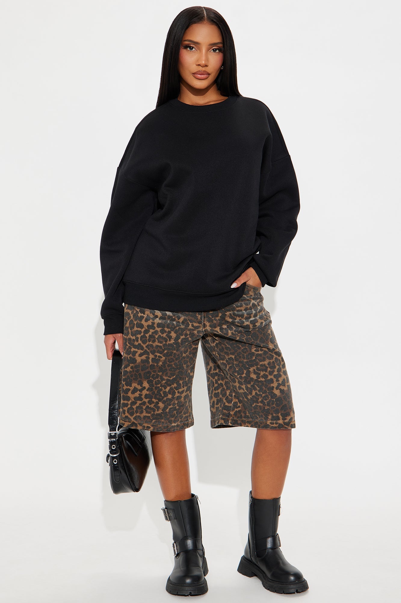 Candice Oversized Crewneck Sweatshirt - Black