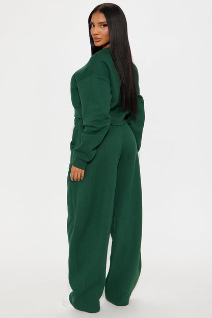 Free Spirit Fleece Barrel leg Pant Set - Hunter