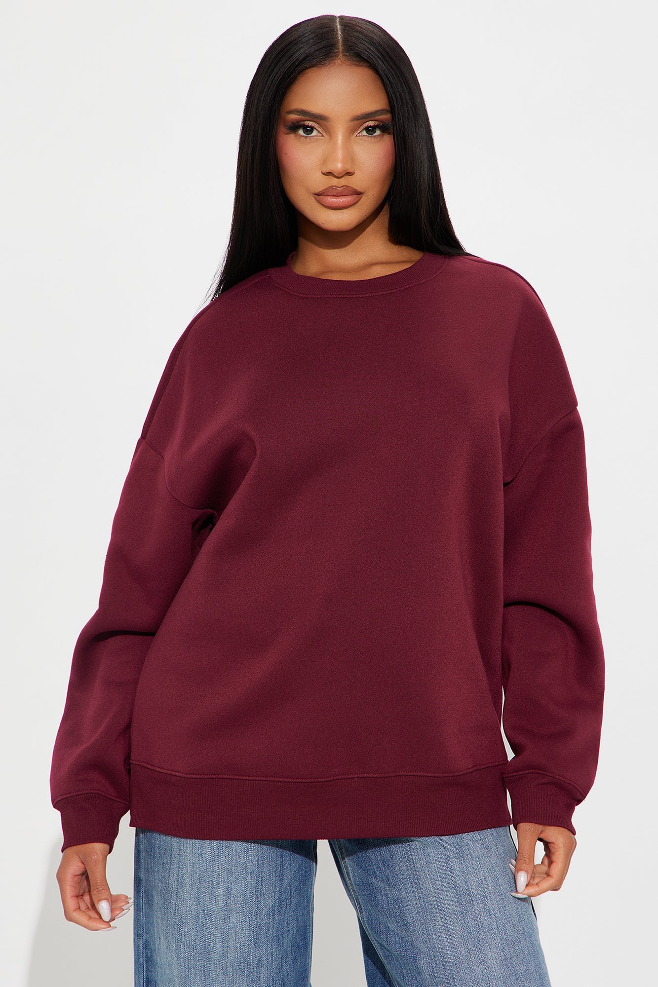 Candice Oversized Crewneck Sweatshirt - Burgundy