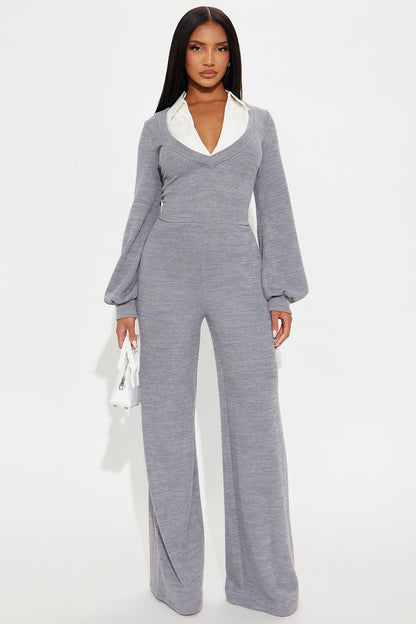 Marina Sweater Long Sleeve Jumpsuit - Dark Grey