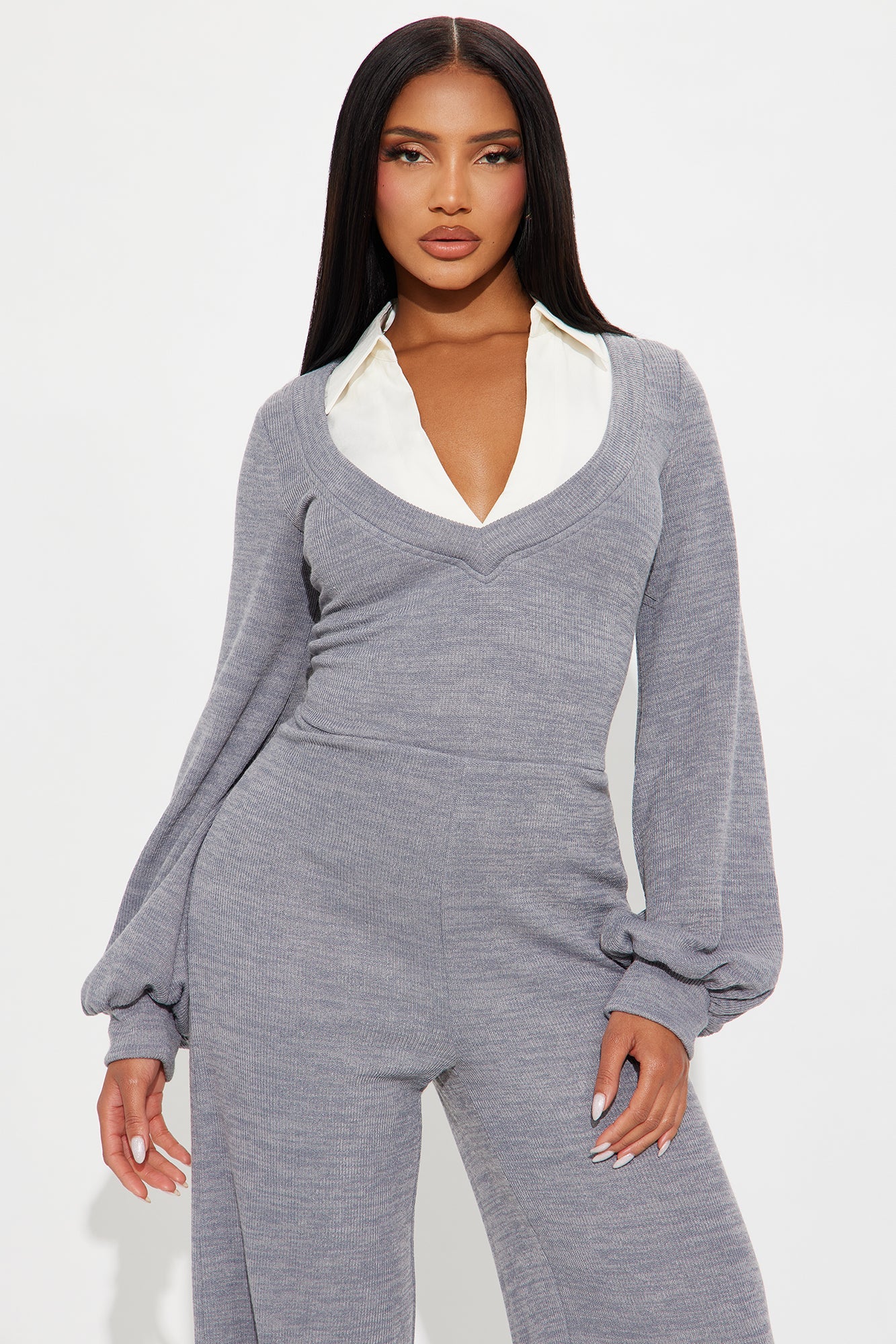 Marina Sweater Long Sleeve Jumpsuit - Dark Grey