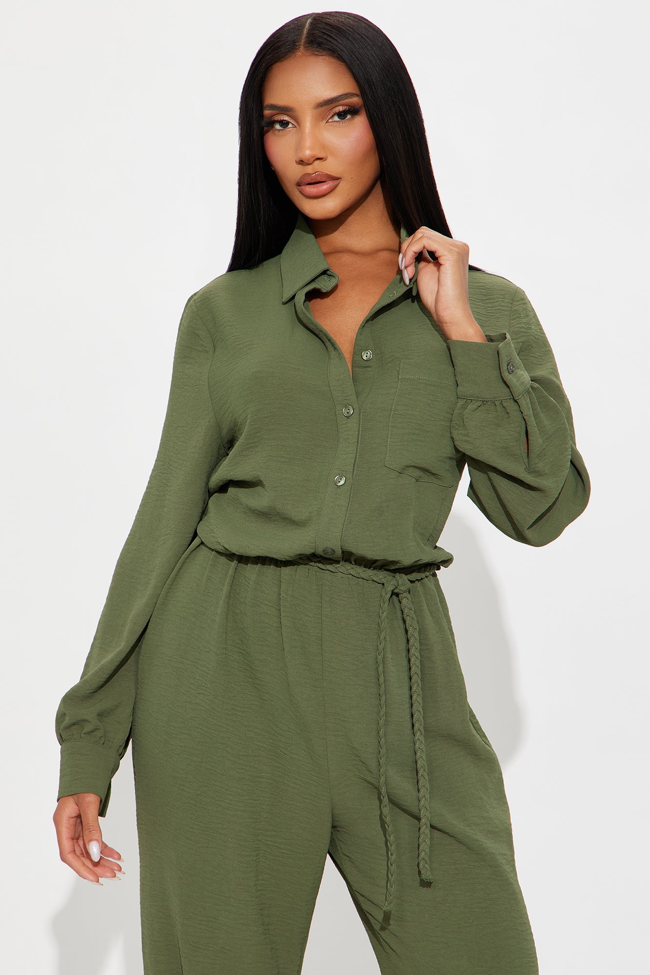 Myra Belted Jumpsuit - Olive