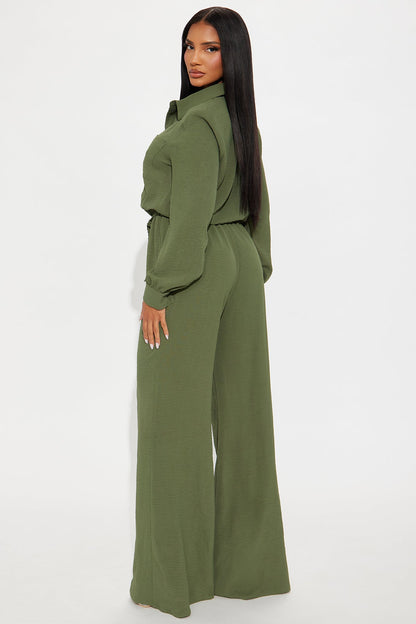 Myra Belted Jumpsuit - Olive