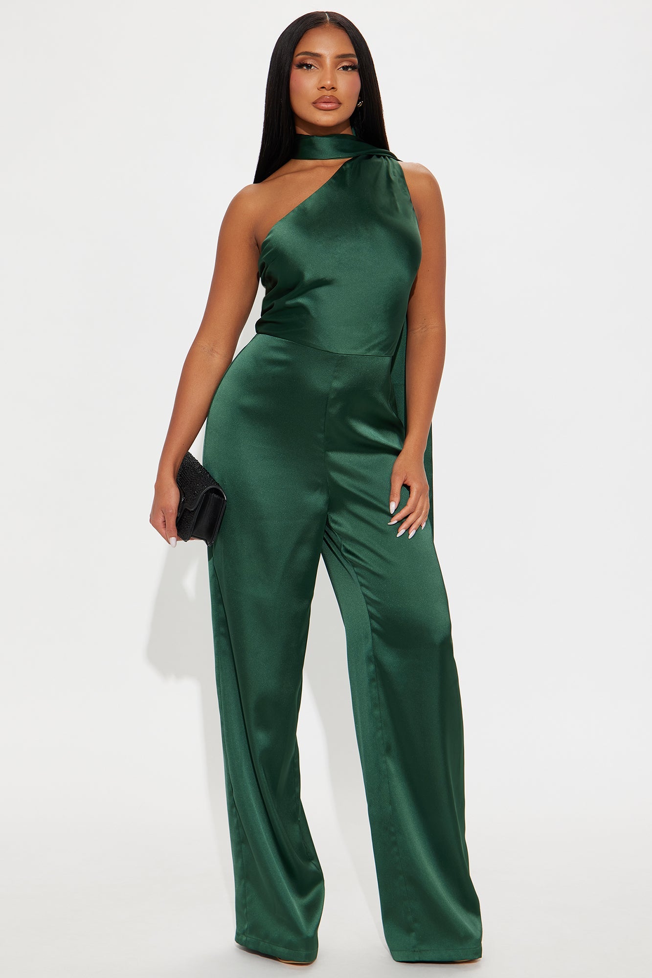 Citlali Satin Halter Jumpsuit - Hunter