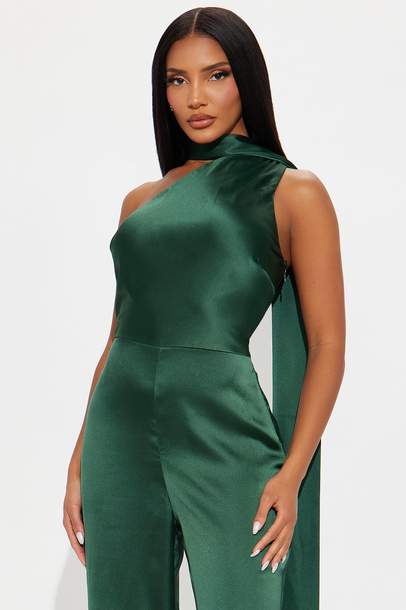 Citlali Satin Halter Jumpsuit - Hunter